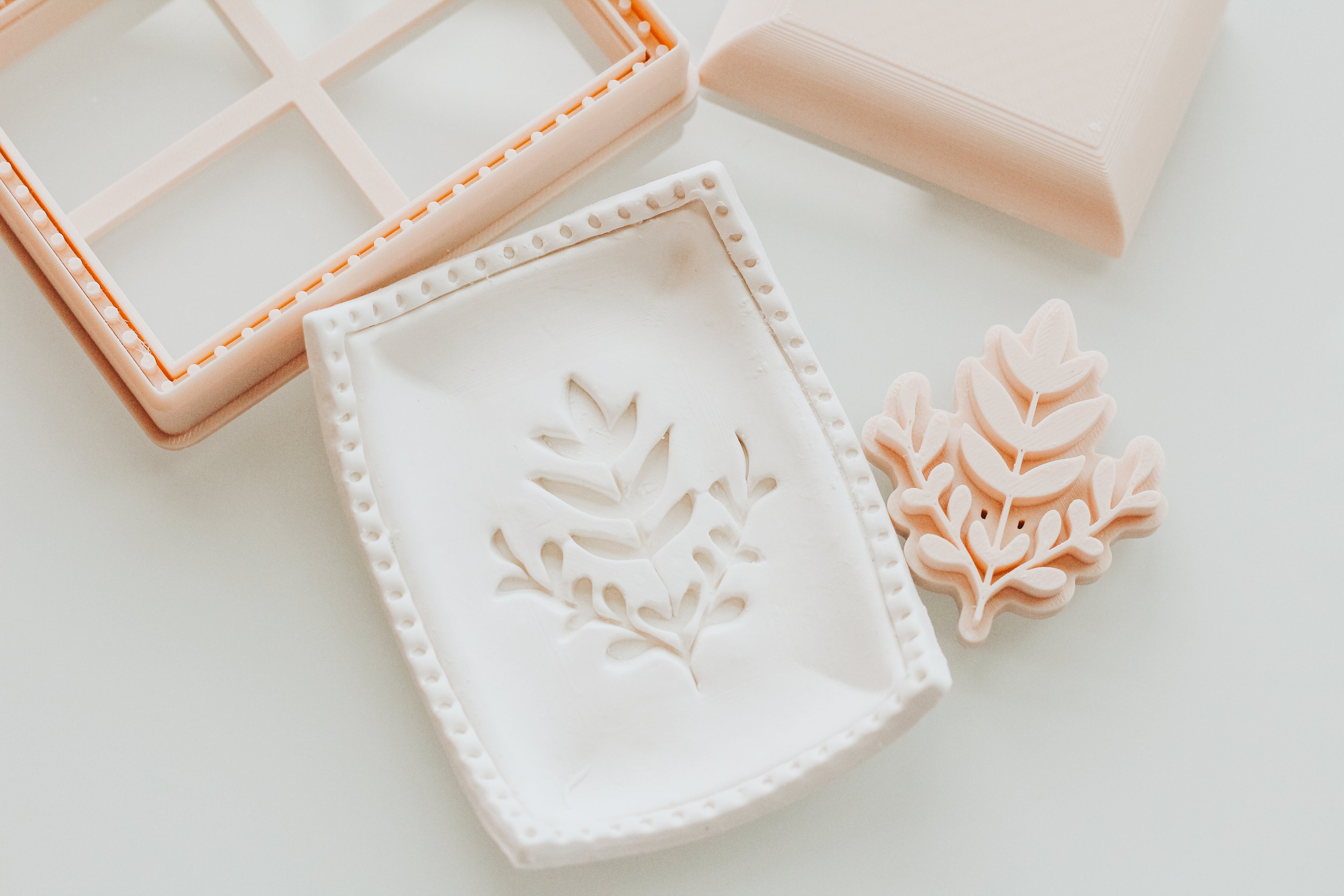 Rectangle Dots Trinket Dish Cutter, Stem Stamp, and Shaper Set (clay thickness recommended 5.. 4-5mm thick)