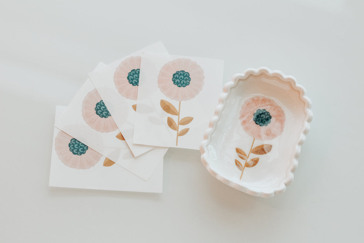 Pink Flower Trinket Dish Transfer (Trinket Dish & Shaper Sold Separately)