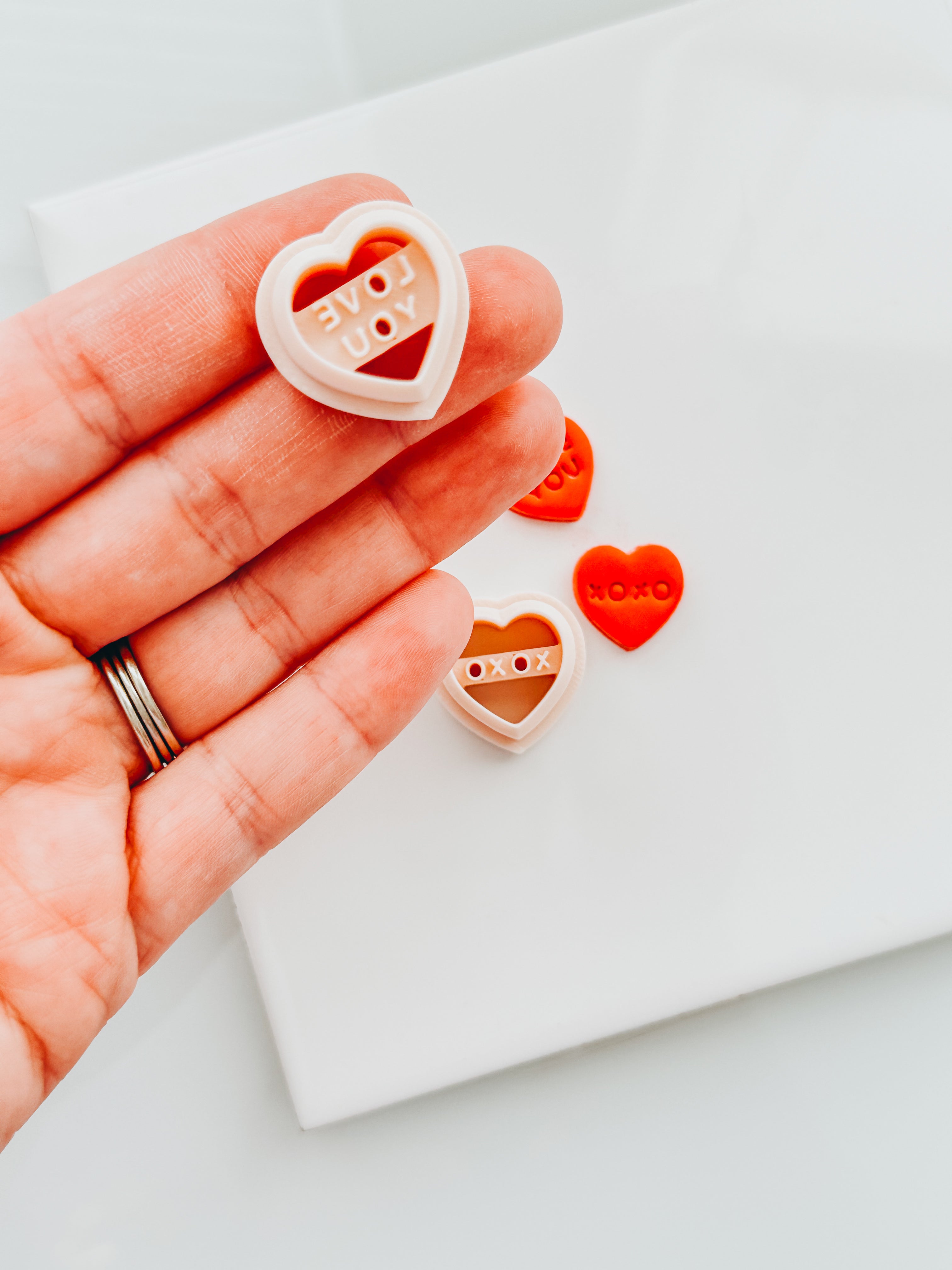 Stud Conversation Hearts Clay Cutter - Love You & XOXO