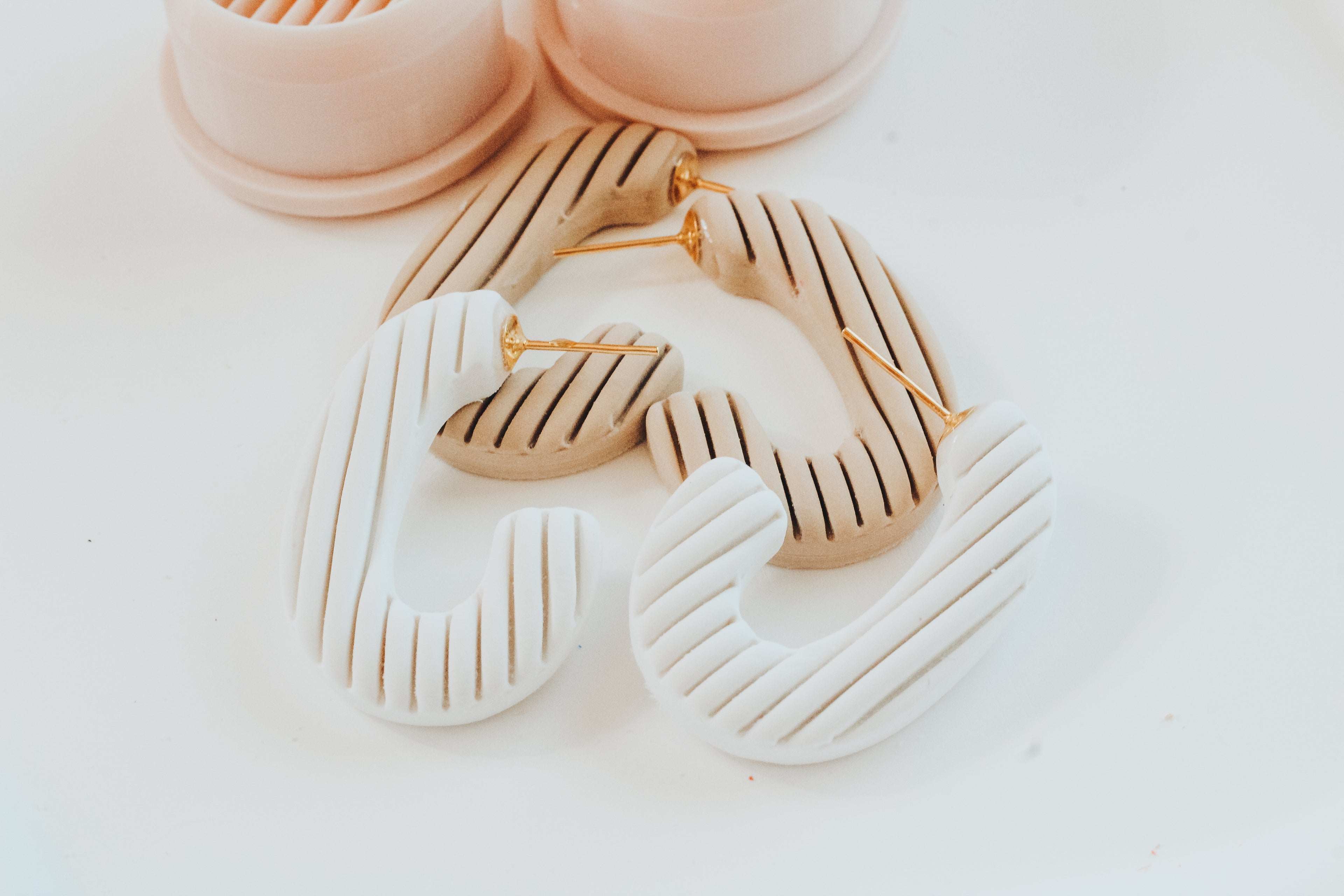 Lined Oval Hoop / Huggie Clay Cutter Mirrored Set