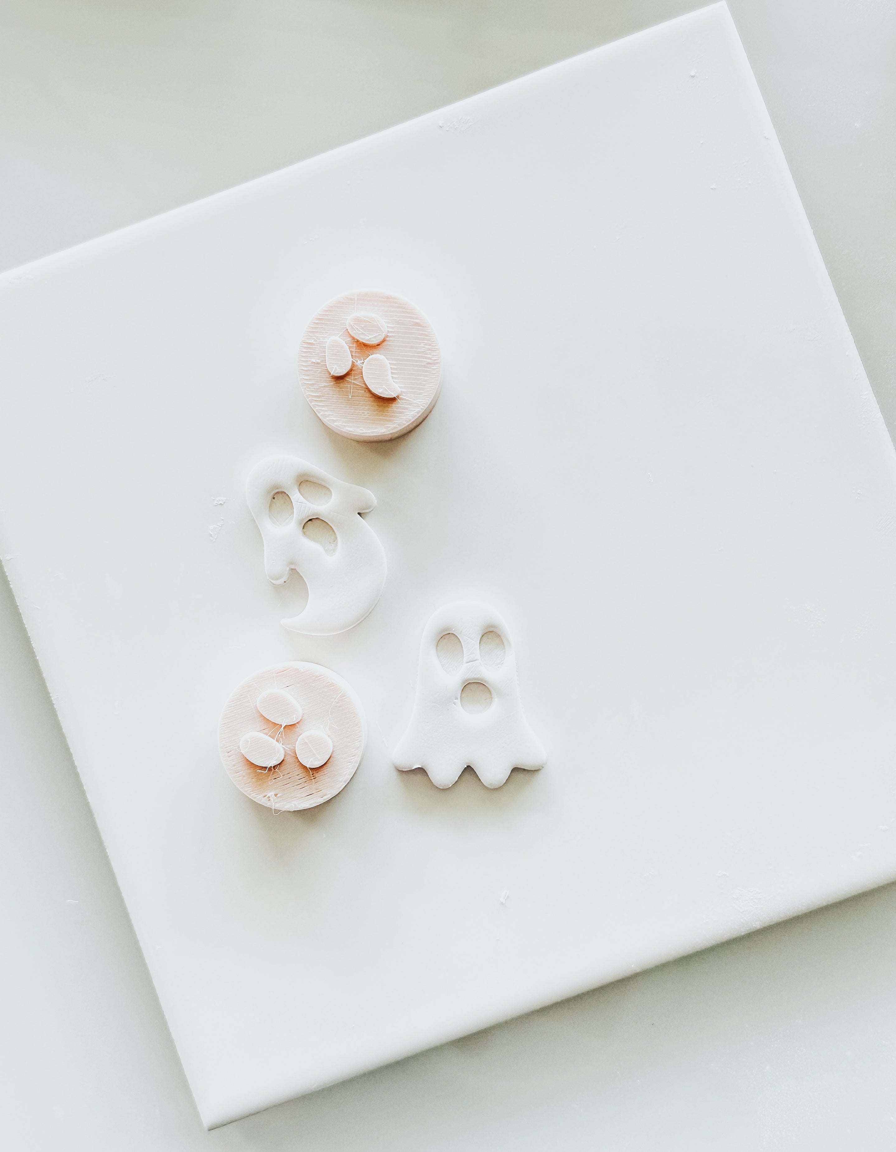 Set of 2 Basic Ghostie Face Clay Stamps (pairs well with 1.25” ghost cutters)