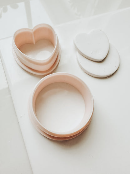 Stackable Heart Clay Cutter Set 1.25” circle &amp; 1.0” heart