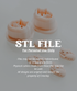 Digital preview of a 3D printing STL file cutter design showing pale pink plastic cutters with cat and bear shapes, overlaid with text stating &