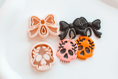 Sadie Skull &amp; Bow 2 Piece Clay Earring Cutter
