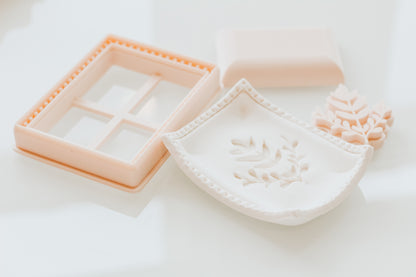 Rectangle Dots Trinket Dish Cutter, Stem Stamp, and Shaper Set (clay thickness recommended 5.. 4-5mm thick)