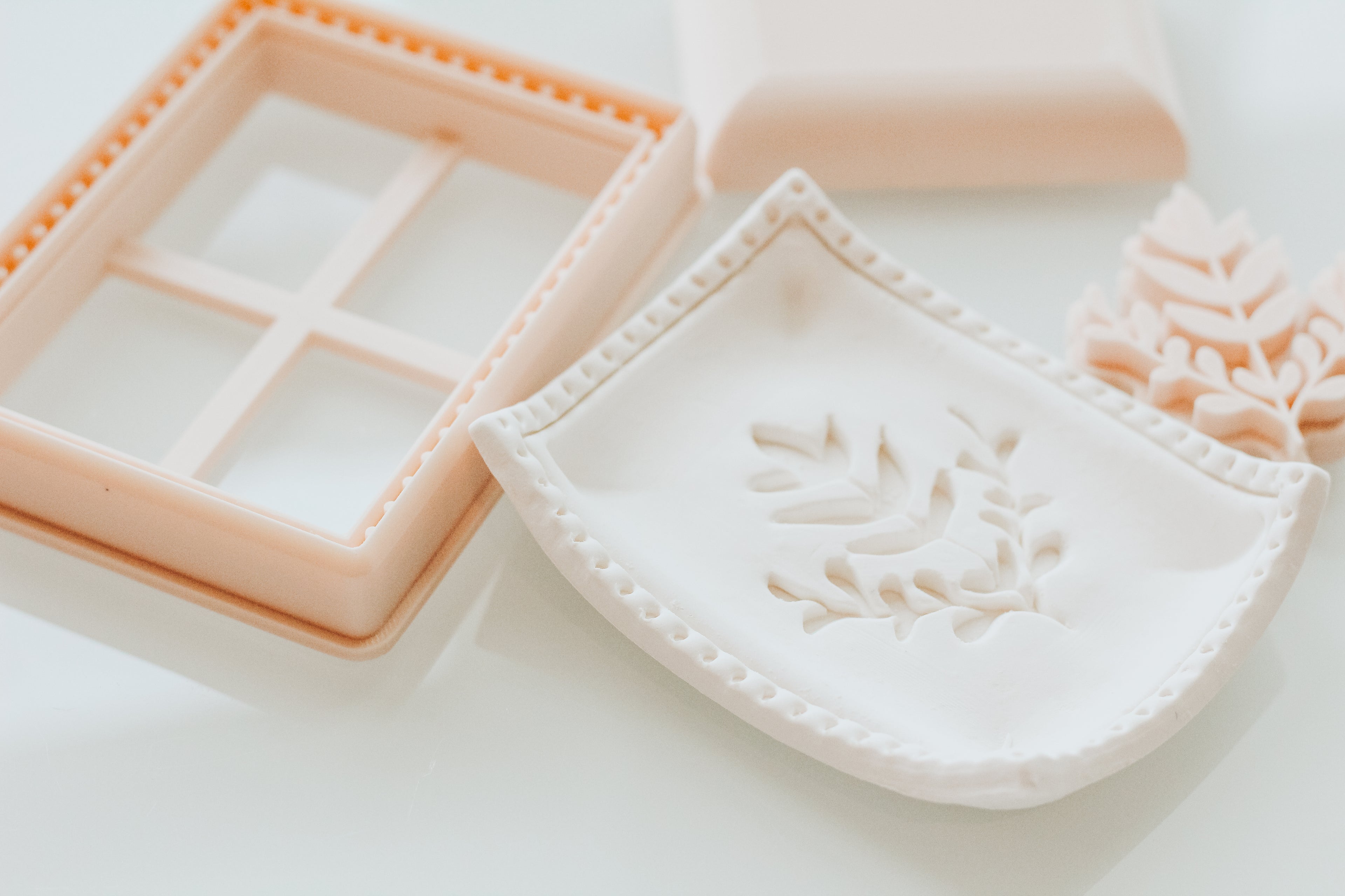 Rectangle Dots Trinket Dish Cutter, Stem Stamp, and Shaper Set (clay thickness recommended 5.. 4-5mm thick)