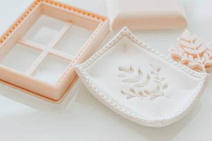 Rectangle Dots Trinket Dish Cutter, Stem Stamp, and Shaper Set (clay thickness recommended 5.. 4-5mm thick)