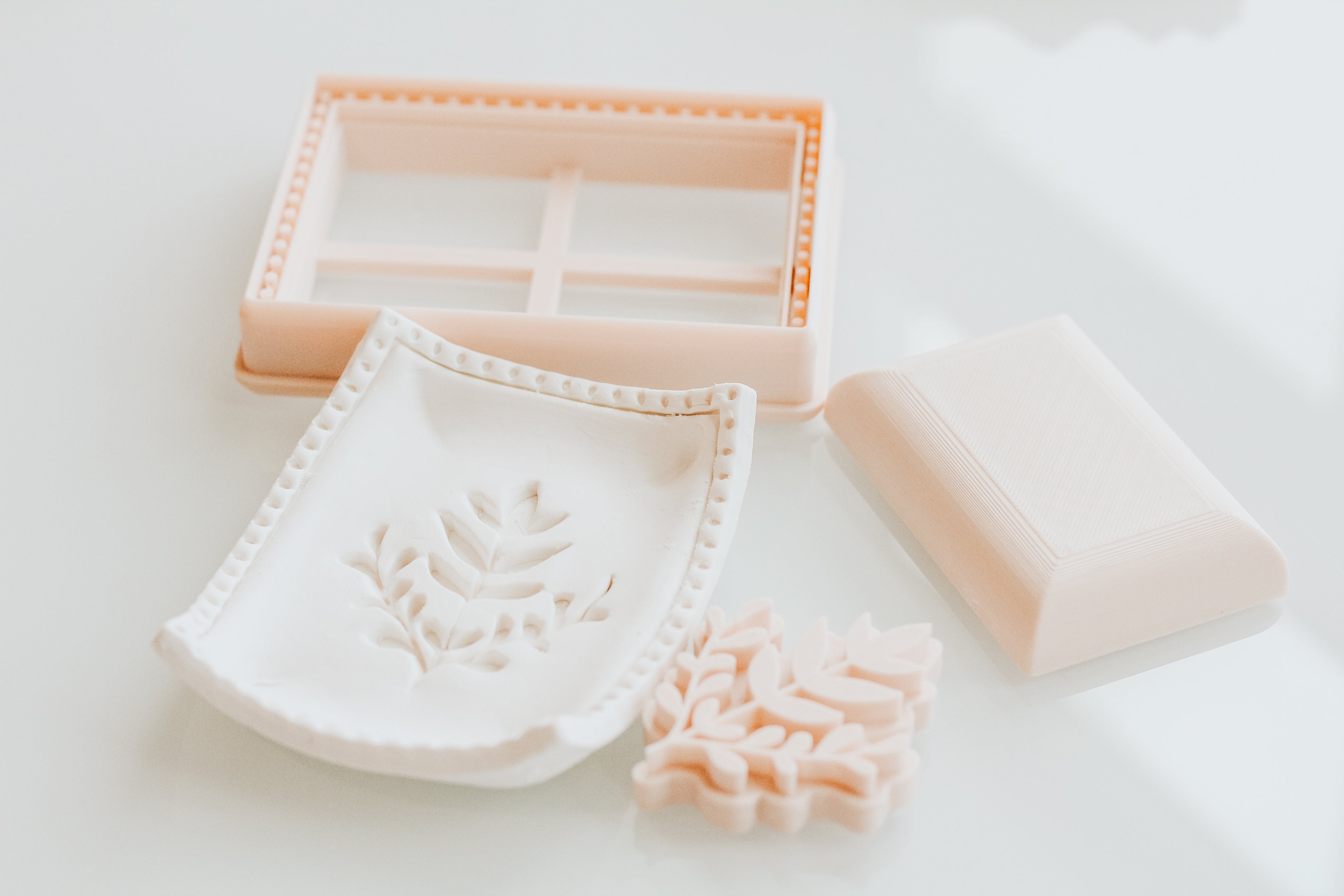 Rectangle Dots Trinket Dish Cutter, Stem Stamp, and Shaper Set (clay thickness recommended 5.. 4-5mm thick)