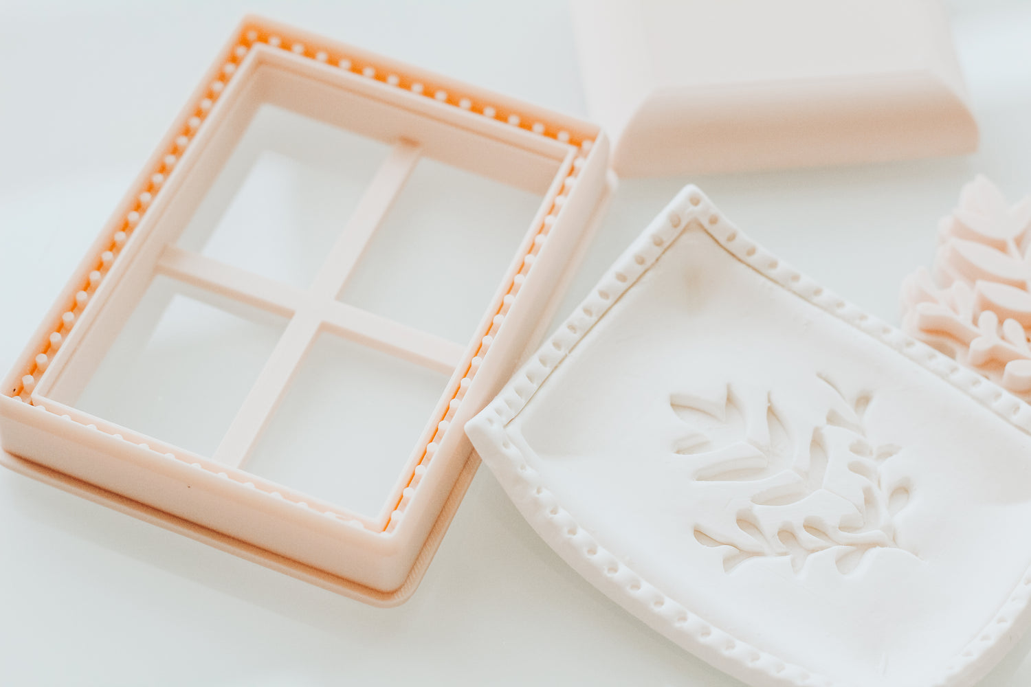 Rectangle Dots Trinket Dish Cutter, Stem Stamp, and Shaper Set (clay thickness recommended 5.. 4-5mm thick)
