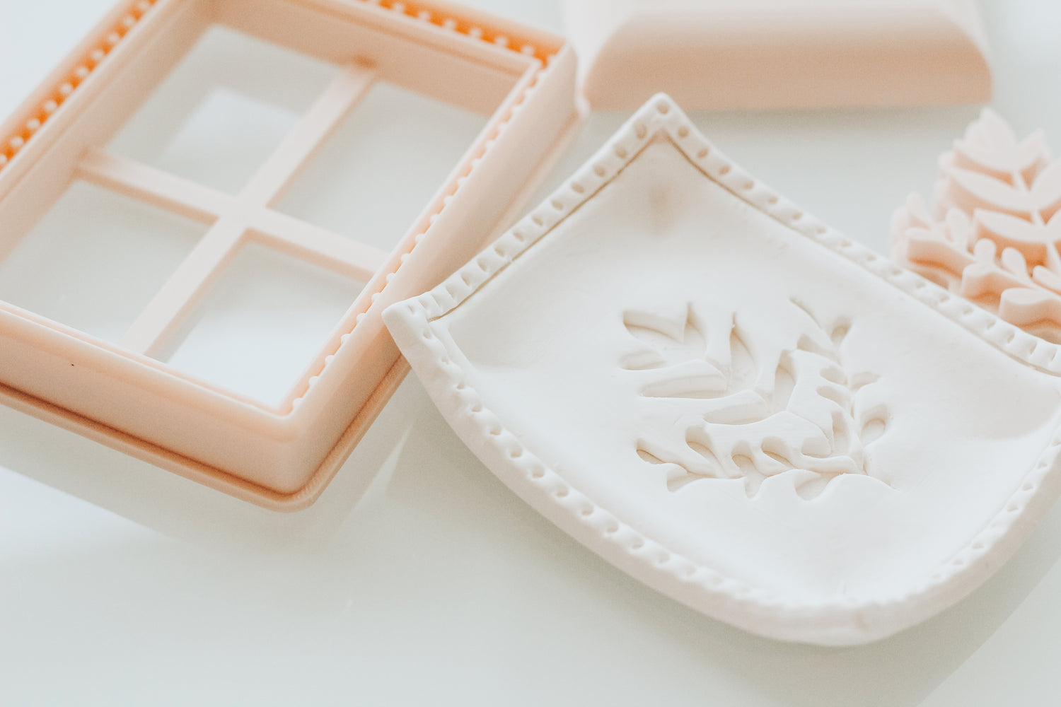 Rectangle Dots Trinket Dish Cutter, Stem Stamp, and Shaper Set (clay thickness recommended 5.. 4-5mm thick)