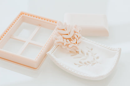 Rectangle Dots Trinket Dish Cutter, Stem Stamp, and Shaper Set (clay thickness recommended 5.. 4-5mm thick)