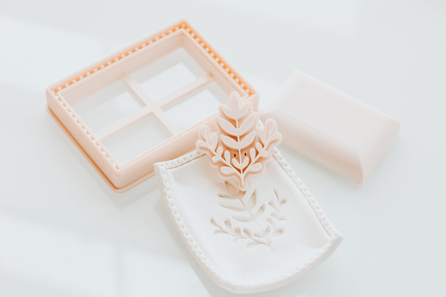 Rectangle Dots Trinket Dish Cutter, Stem Stamp, and Shaper Set (clay thickness recommended 5.. 4-5mm thick)