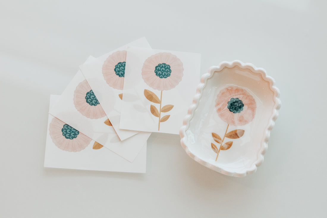Pink Flower Trinket Dish Transfer (Trinket Dish &amp; Shaper Sold Separately)