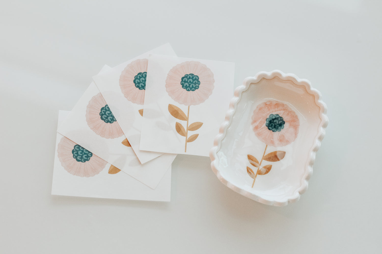 Pink Flower Trinket Dish Transfer (Trinket Dish &amp; Shaper Sold Separately)