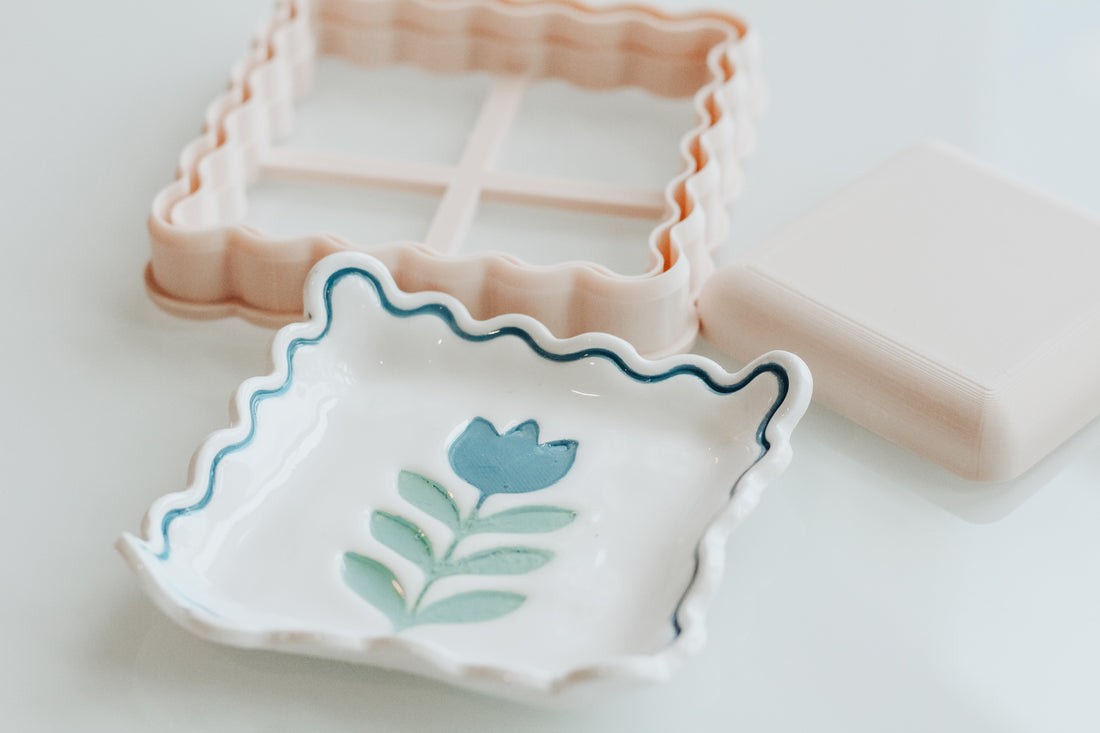 Square Wavy Trinket Dish Clay Cutter & Shaper Tool (Stamp Sold Separately)