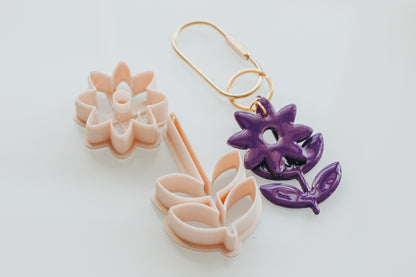 Daisy Folk Flower Double Floral Bag Charm / Key Chain Clay Cutters