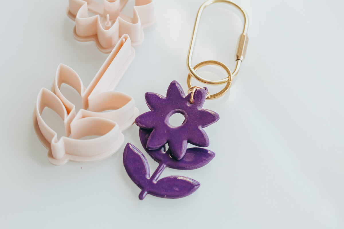 Daisy Folk Flower Double Floral Bag Charm / Key Chain Clay Cutters