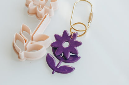 Daisy Folk Flower Double Floral Bag Charm / Key Chain Clay Cutters