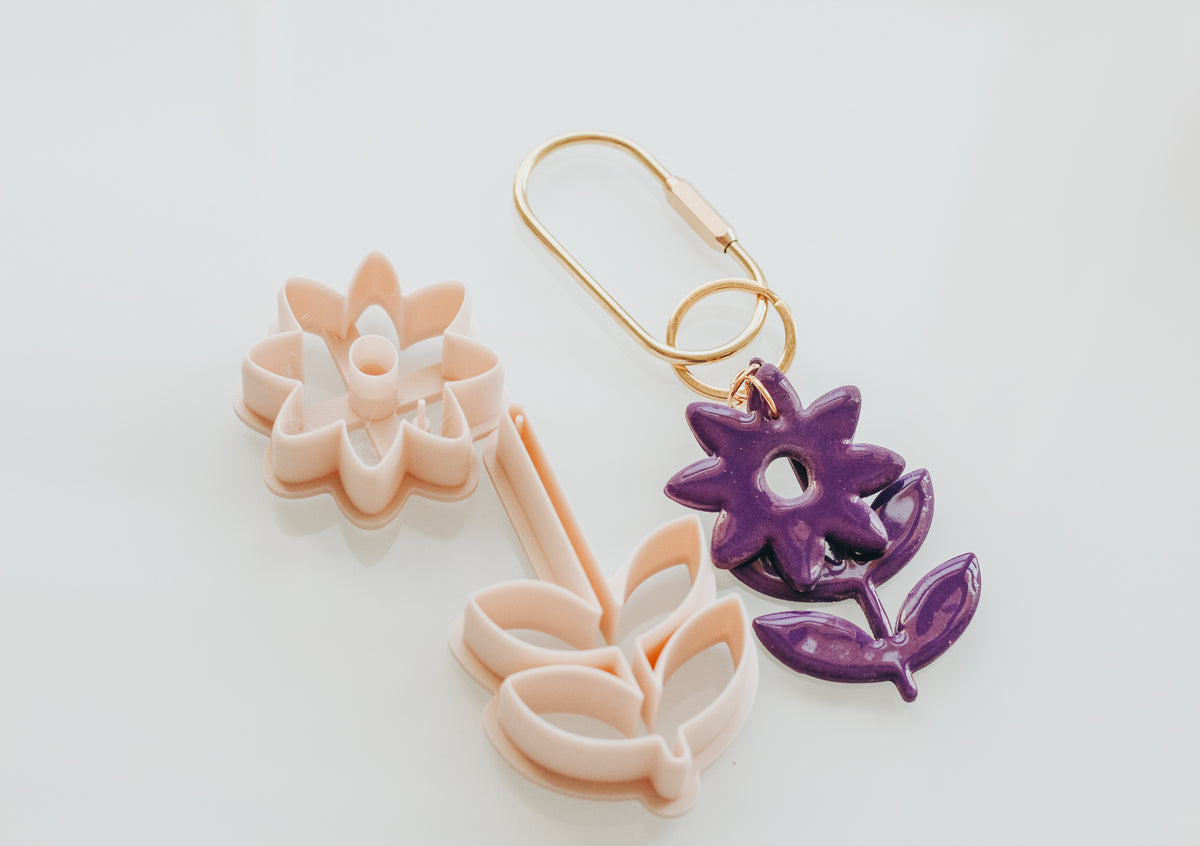 Daisy Folk Flower Double Floral Bag Charm / Key Chain Clay Cutters