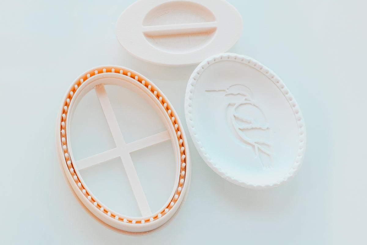 Oval Dotted Clay Trinket Dish Cutter &amp; Shaper Tool (Stamp Sold Separately)