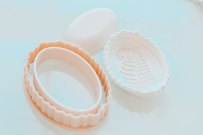 Scallop Oval Clay Trinket Dish &amp; Shaper Tool (Fern Stamp Sold Separately)