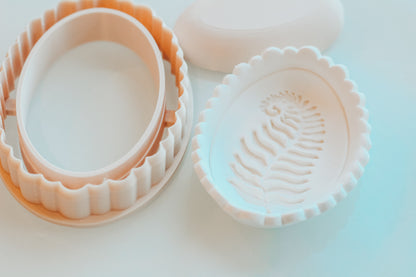 Scallop Oval Clay Trinket Dish &amp; Shaper Tool (Fern Stamp Sold Separately)