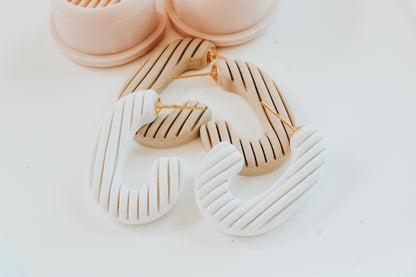 Lined Oval Hoop / Huggie Clay Cutter Mirrored Set