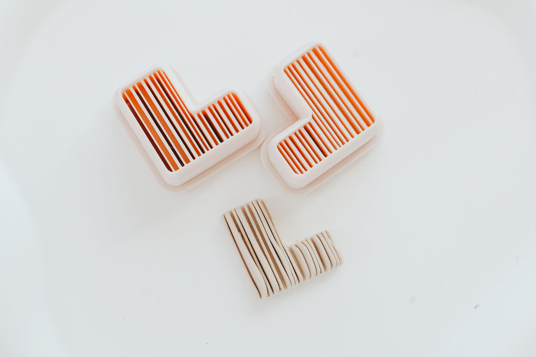 Uneven Square Lined Hoop / Huggie Clay Cutter Mirrored Set
