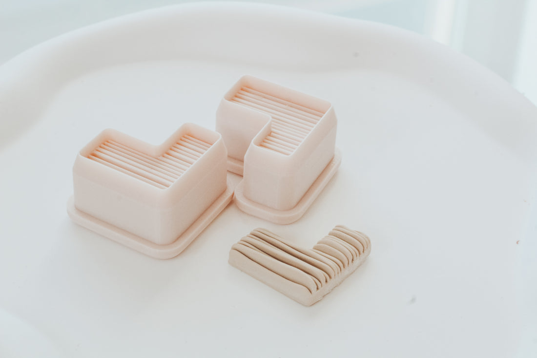 Uneven Square Lined Hoop / Huggie Clay Cutter Mirrored Set