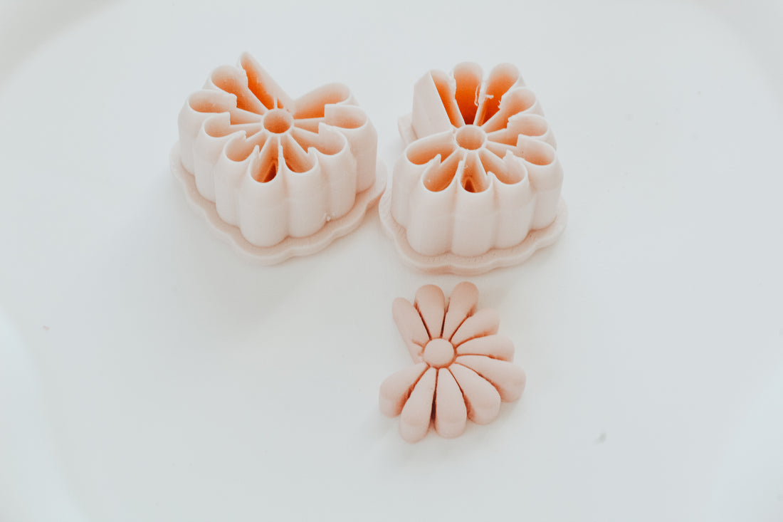 Abstract Flower Hoop / Huggie Clay Cutter Mirrored Set