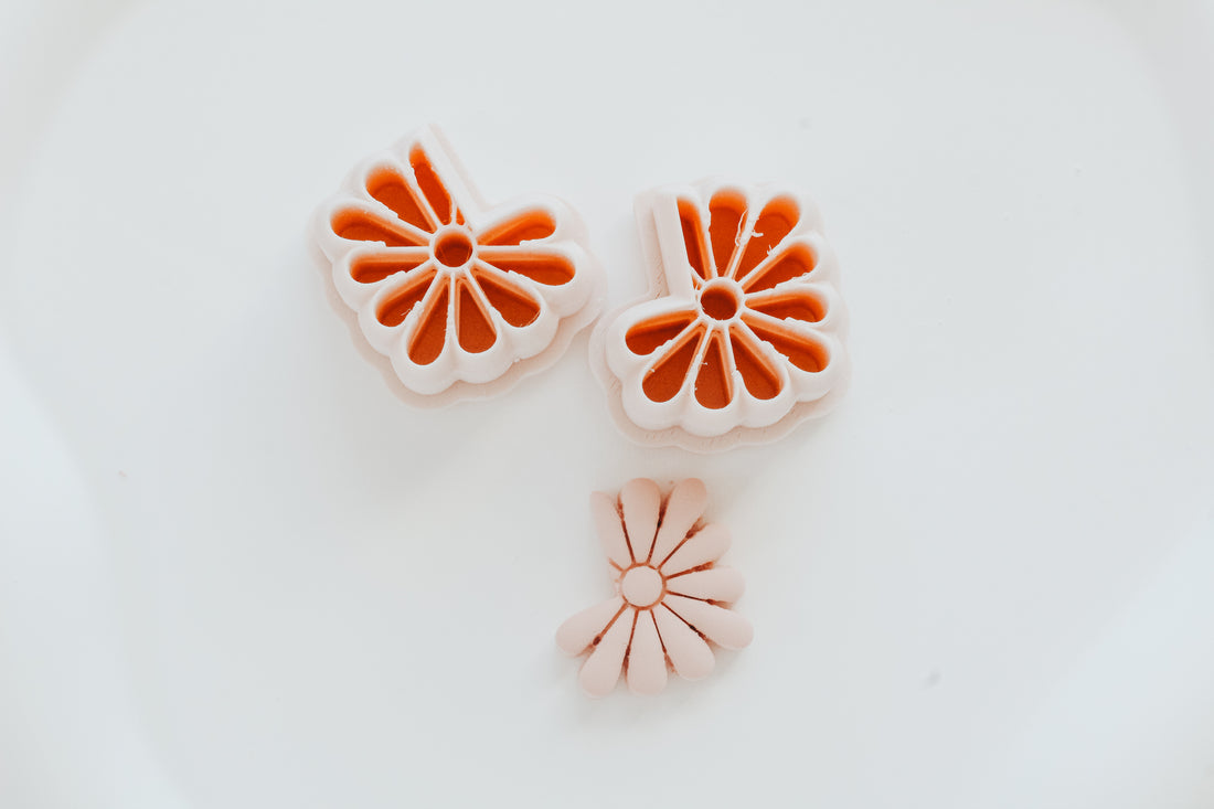 Abstract Flower Hoop / Huggie Clay Cutter Mirrored Set