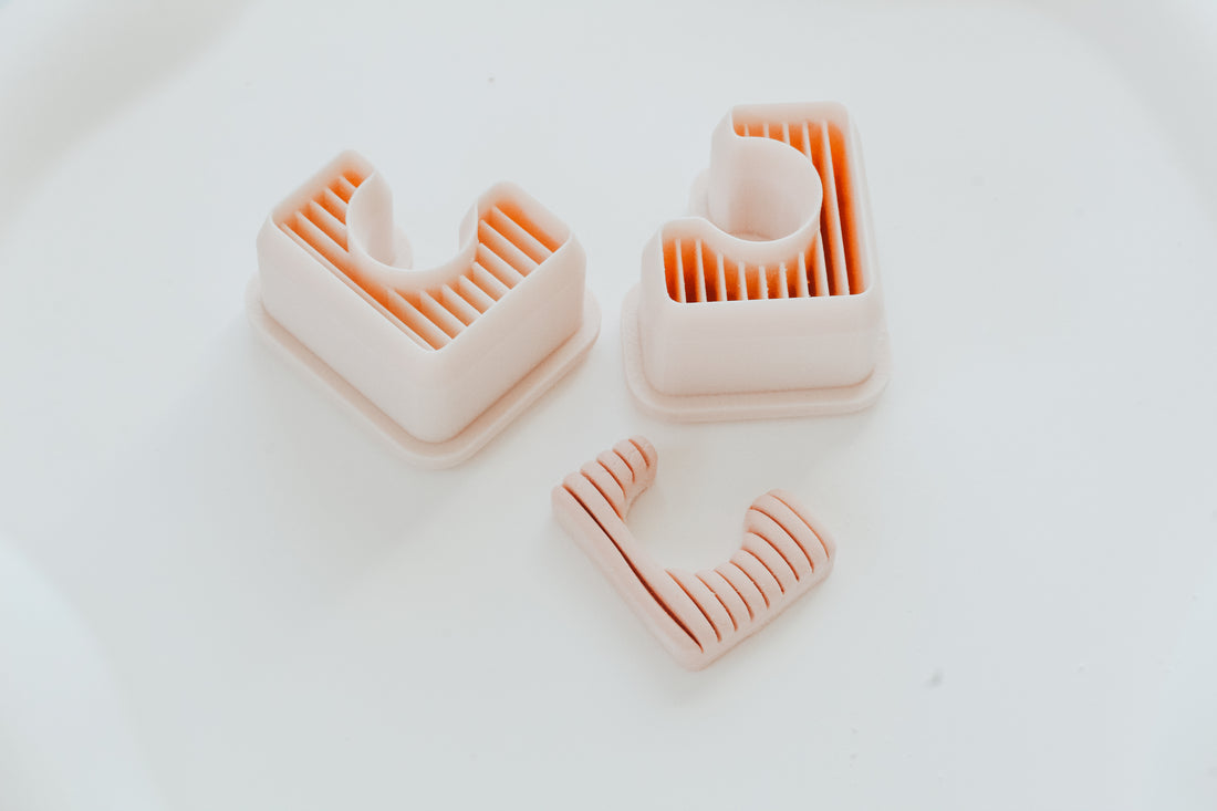 Ribbed Rectangle Hoop / Huggie Clay Cutter Mirrored Set