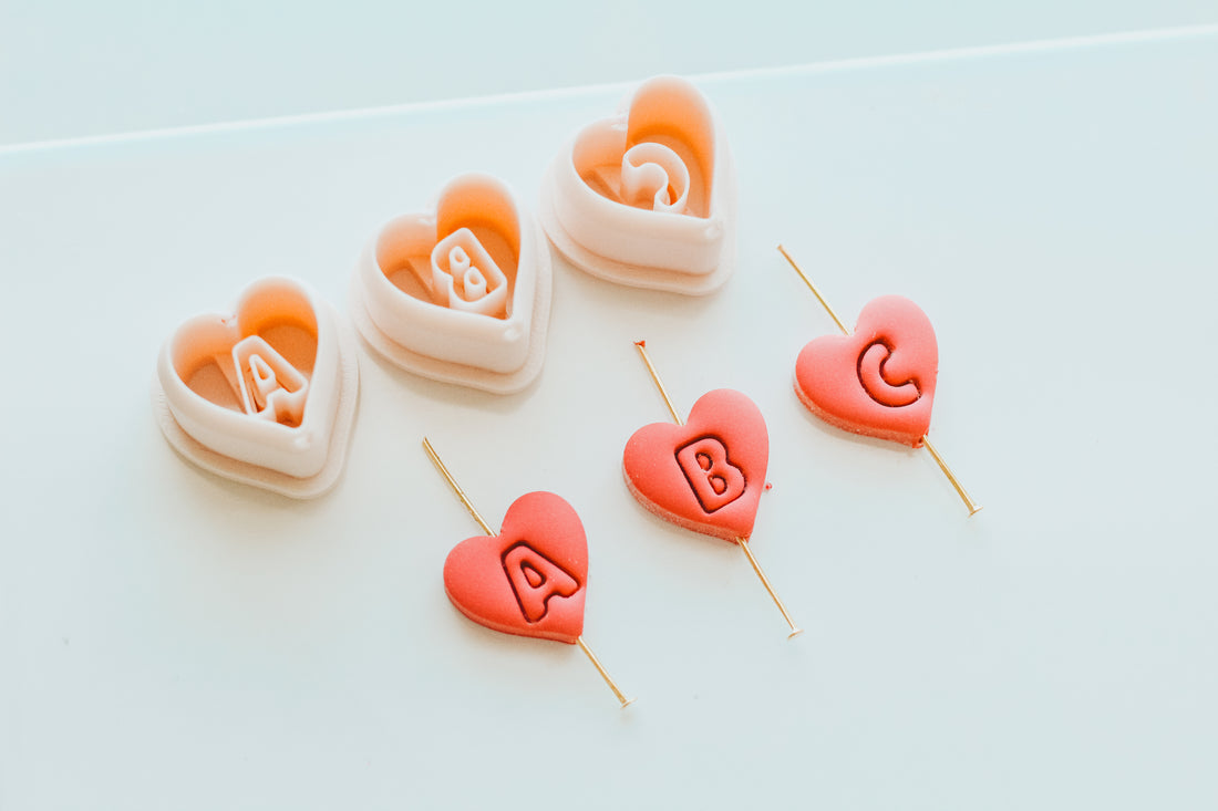 Bead Heart Charm Monogram Clay Cutters .75 Inches - Full Set 26 Letters Included