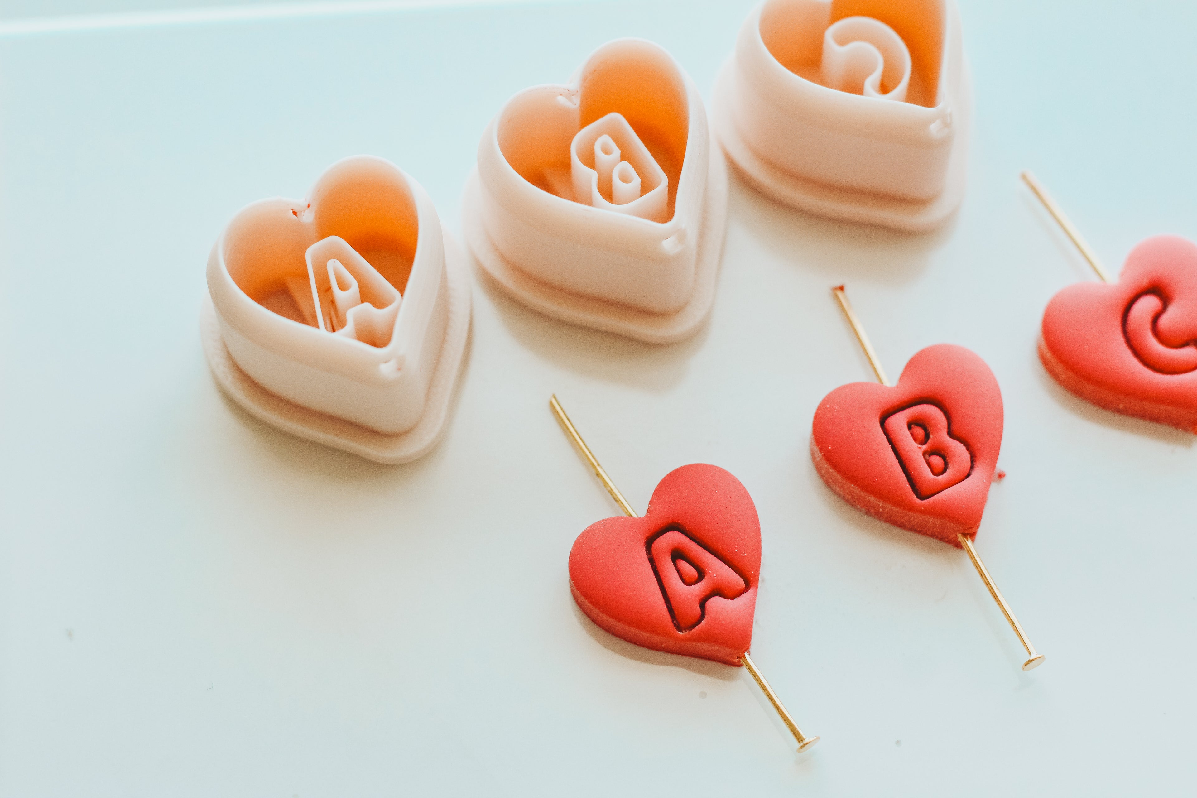 Bead Heart Charm Monogram Clay Cutters .75 Inches - Full Set 26 Letters Included