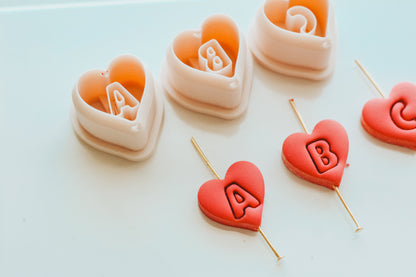 Bead Heart Charm Monogram Clay Cutters .75 Inches - Full Set 26 Letters Included