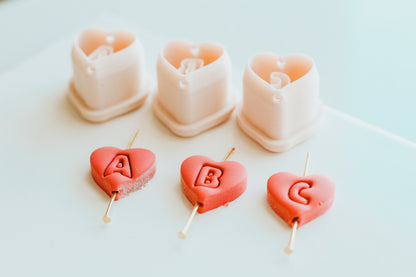 Bead Heart Charm Monogram Clay Cutters .75 Inches - Full Set 26 Letters Included