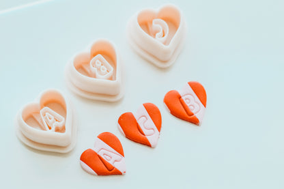 Heart Monogram Clay Cutters .75 Inches - Full Set 26 Letters Included