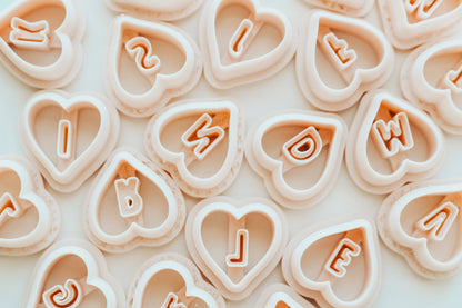 Heart Monogram Clay Cutters .75 Inches - Full Set 26 Letters Included
