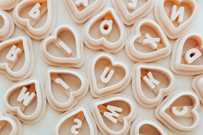 Heart Monogram Clay Cutters .75 Inches - Full Set 26 Letters Included