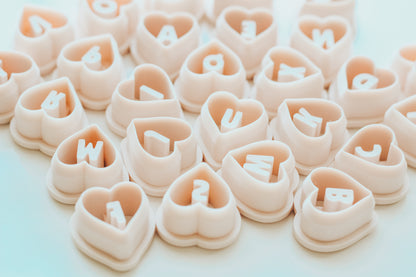 Heart Monogram Clay Cutters .75 Inches - Full Set 26 Letters Included