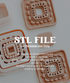 A promotional graphic for a digital STL file containing a close-up of a pale pink square mold with a raised geometric pattern, alongside several small rectangular clay pieces in matching warm beige and tan tones on a clean white background.